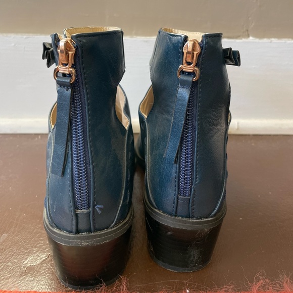 Navy Blue Leather Ankle Booties - Picture 3 of 6